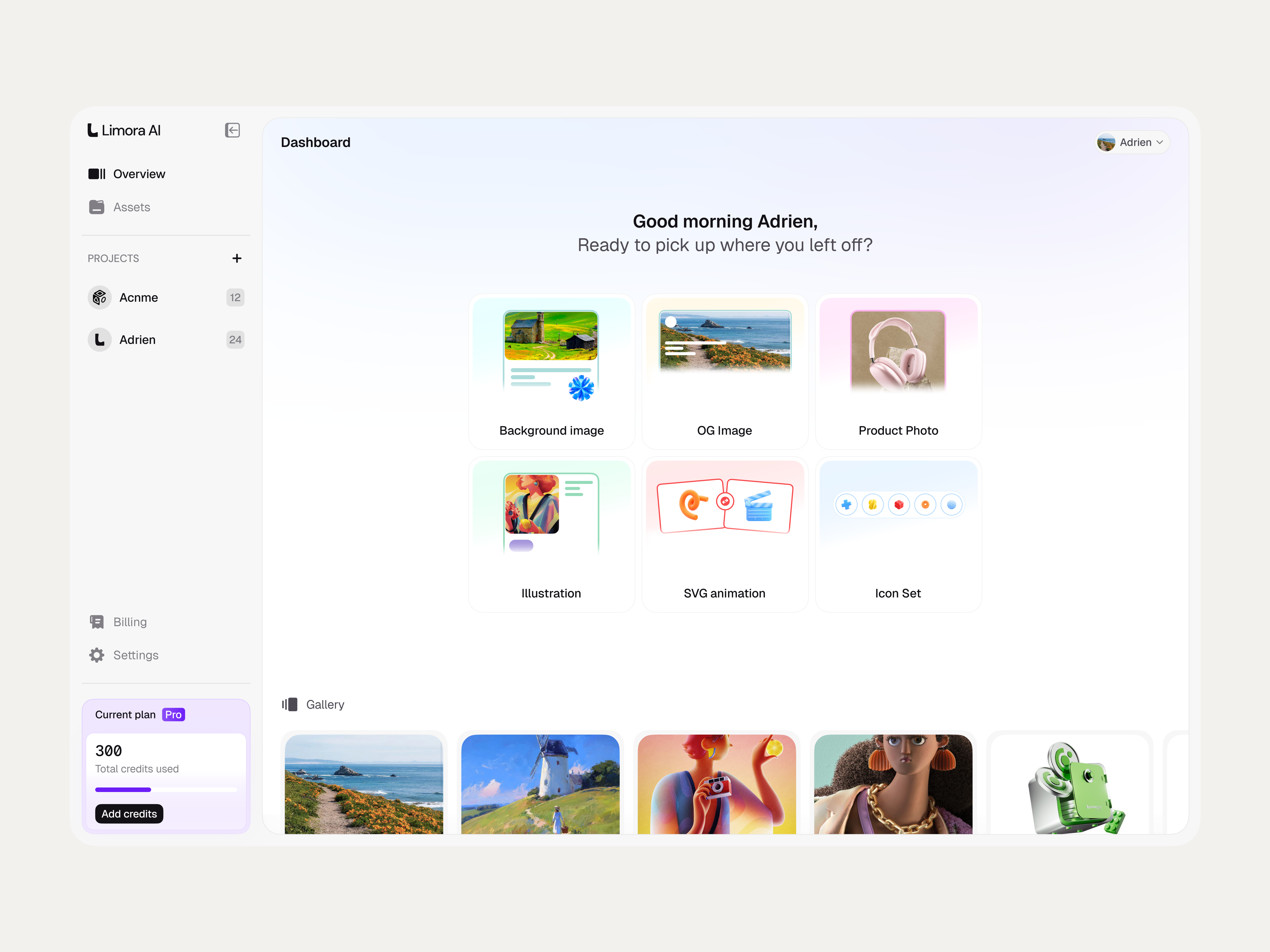 Limora AI dashboard interface